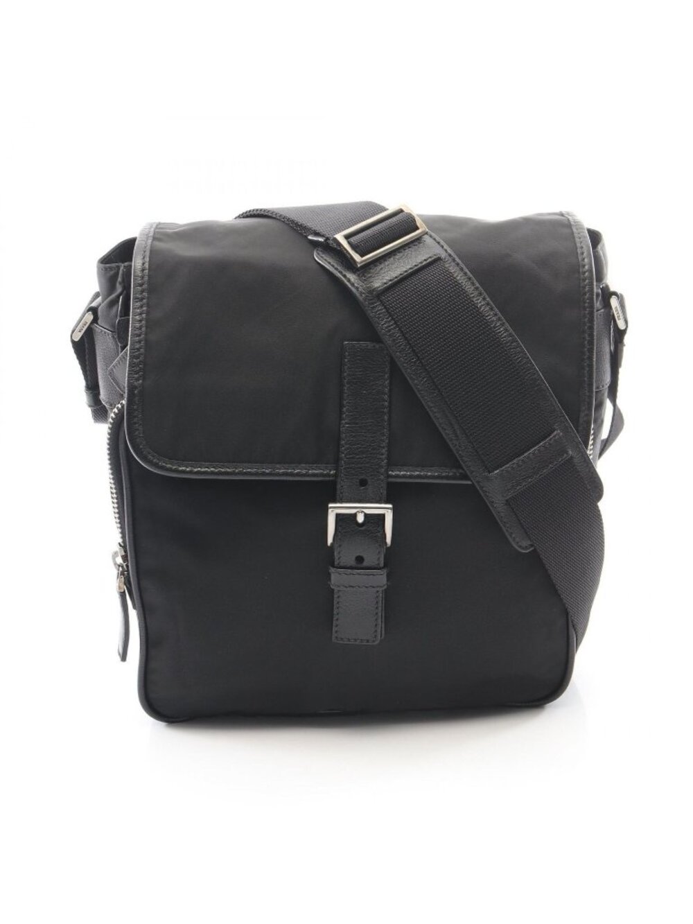Prada Shoulder Bag Tessuto Black Nylon Leather Triangle Logo